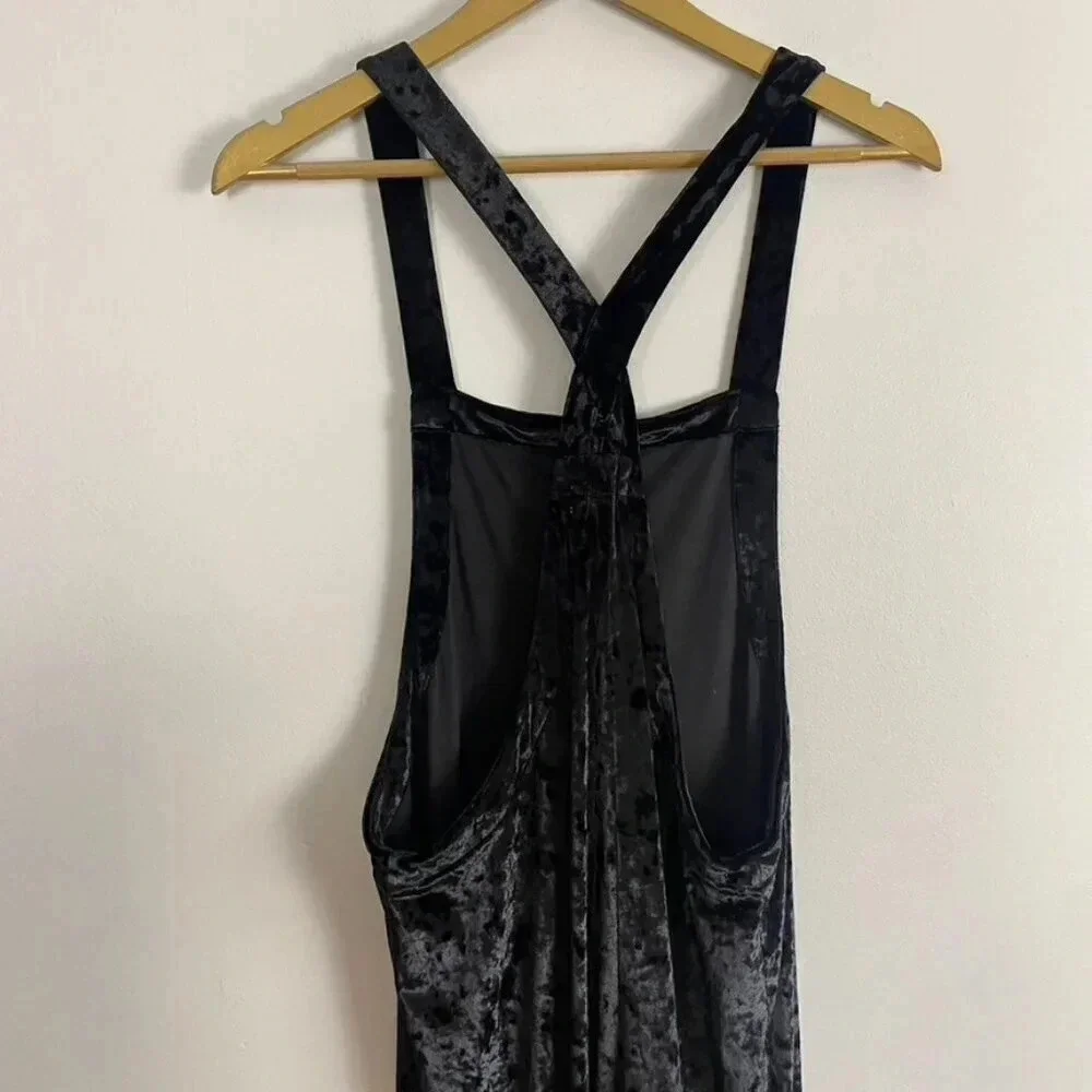 Urban Outfitters Black Velvet Velour Crop Overalls Jumpsuit